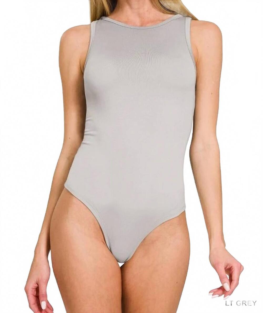 NEW ZENANA sleeveless bodysuit in light grey